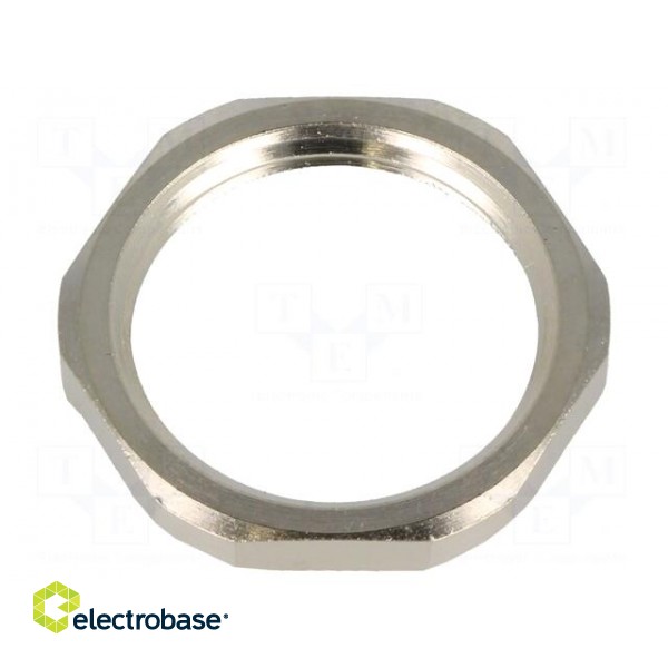 Nut | with earthing | M25 | brass | nickel | Thk: 3.5mm | Spanner: 30mm