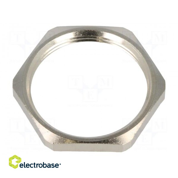 Nut | with earthing | M40 | brass | nickel | Thk: 5mm | Spanner: 46mm
