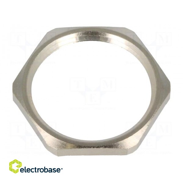 Nut | with earthing | PG21 | brass | nickel | Thk: 3.5mm | Spanner: 32mm