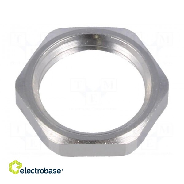 Nut | with earthing | PG7 | brass | nickel | Thk: 2.8mm | Spanner: 15mm
