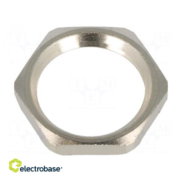 Nut | with earthing | PG9 | brass | nickel | Thk: 2.8mm | Spanner: 18mm