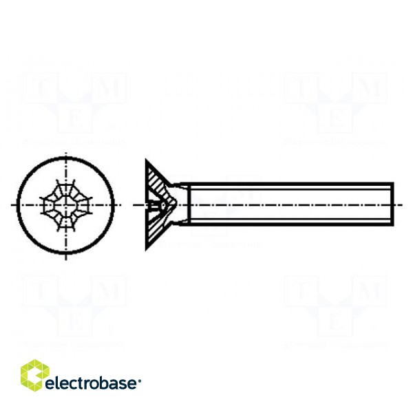 Screw | M4x12 | DIN: 965A | Head: countersunk | Phillips | steel | zinc