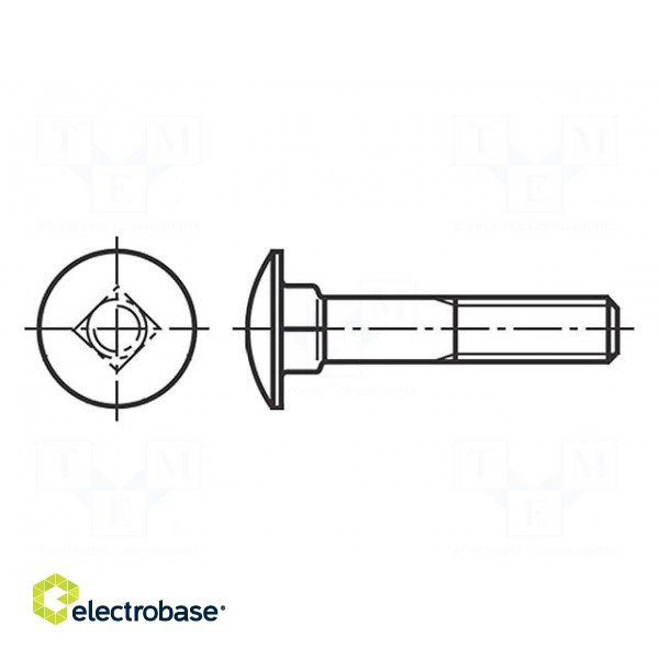 Screw | M6x16 | 1 | Head: button | A2 stainless steel | DIN 603 | 8mm