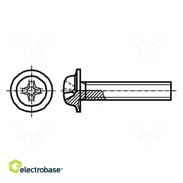 Screw | with flange | M2,5x4 | Head: button | Phillips | steel | zinc | PH1