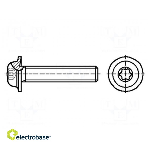 Screw | with flange | M5x12 | Head: button | Torx® | A2 stainless steel