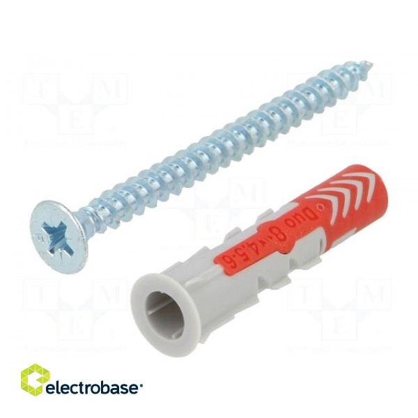 Plastic anchor | with screw | 8x40 | DUOPOWER | 50pcs | 8mm image 1
