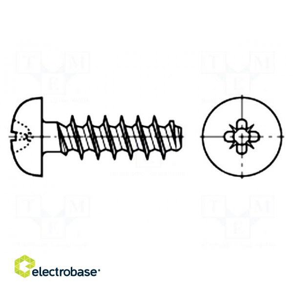 Screw | for plastic | 1,8x4 | Head: cheese head | Pozidriv | steel | zinc