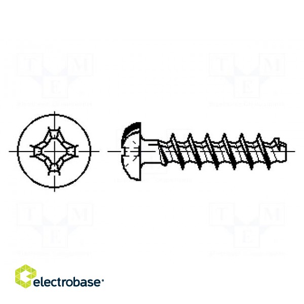 Screw | for plastic | 3,5x14 | Head: button | Phillips | steel | zinc