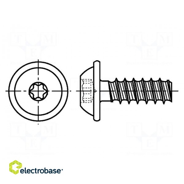 Screw | for plastic | with flange | 4x10 | Head: button | Torx® | TX20