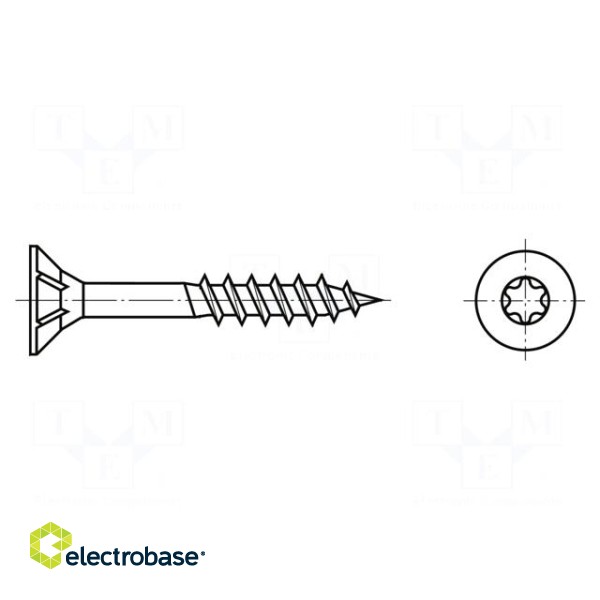 Screw | for wood | 4x40 | Head: countersunk | Torx® | TX20 | zinc