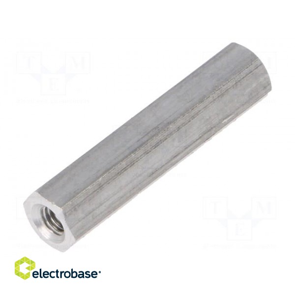 Screwed spacer sleeve | Int.thread: M3 | 25mm | hexagonal | aluminium