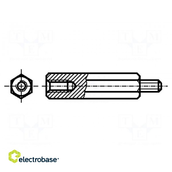 Screwed spacer sleeve | Int.thread: M6 | 16mm | Ext.thread: M6 | steel