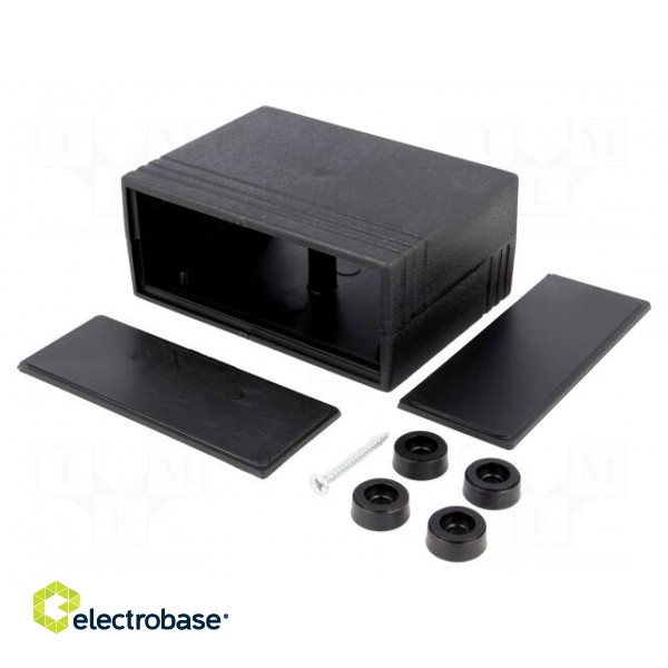 Enclosure: with panel | X: 91mm | Y: 66mm | Z: 39mm | polystyrene | black image 1
