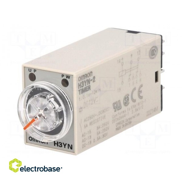 Timer | 0,1s÷10min | DPDT | 250VAC/5A | 12VDC | socket | -10÷50°C | PIN: 8 paveikslėlis 1