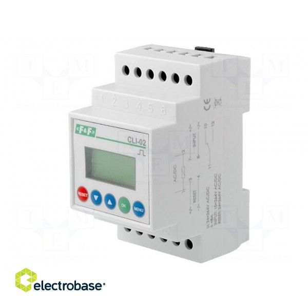 Counter: electronical | LCD | pulses | 99999999 | relay | IN 1: voltage