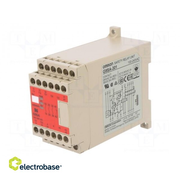 Module: safety relay | G9SA | 100÷240VAC | IN: 2 | -20÷55°C image 1