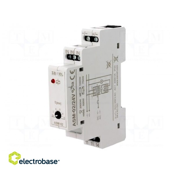 Staircase timer | IP20 | 24VAC | 24VDC | SPST-NO | DIN | 16A | -20÷45°C image 1