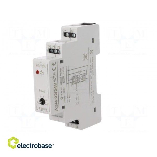 Staircase timer | IP20 | 24VAC | 24VDC | SPST-NO | DIN | 16A | -20÷45°C image 2