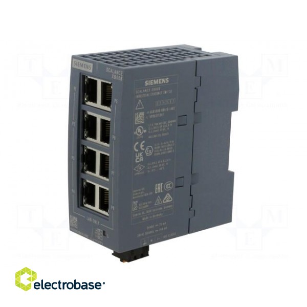 Switch Ethernet | unmanaged | Number of ports: 8 | 24VDC | RJ45 | IP20 paveikslėlis 1