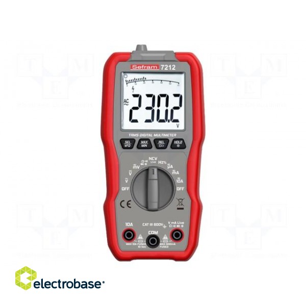 Digital multimeter | LCD | (6000) | 3x/s | VDC: 60mV÷600V | 600Ω÷60MΩ