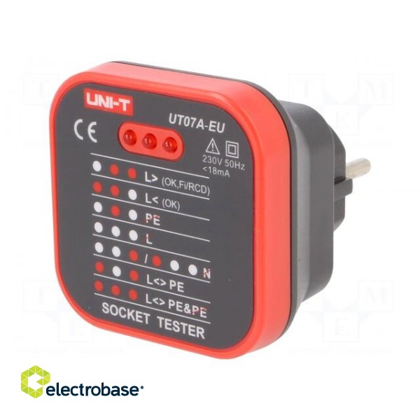 Tester: power socket tester | 3 LED | Plug: EU | 230VAC | 50÷60Hz