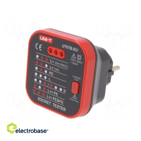 Tester: power socket tester | 3 LED | Plug: EU | 230VAC | 50÷60Hz image 2