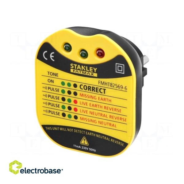 Tester: power socket | LEDs | 50÷60Hz | 230VAC | Plug: EU