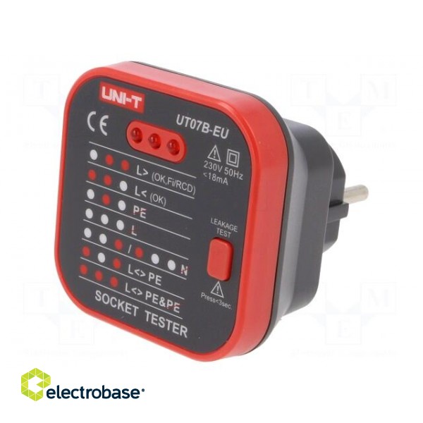 Tester: power socket tester | 3 LED | Plug: EU | 230VAC | 50÷60Hz image 1
