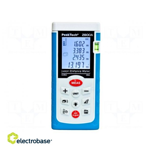 Distance meter | LCD | 0.05÷40m | Meas.accur: ±2mm | 130g | Meter: laser