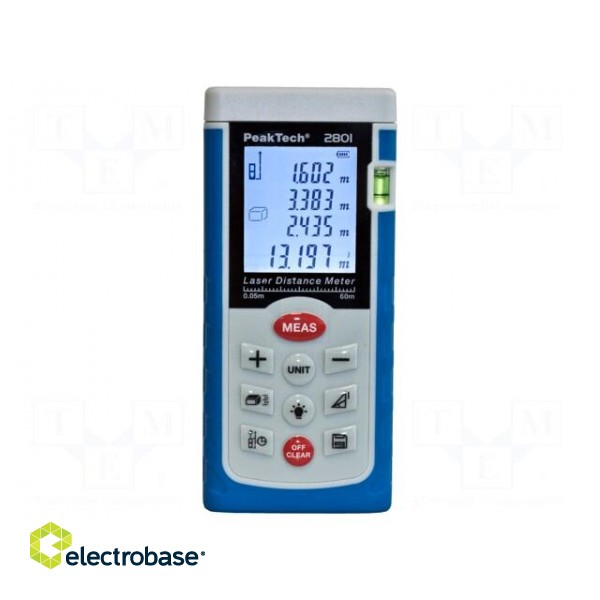 Distance meter | LCD | 0.05÷60m | Meas.accur: ±2mm | 130g | Meter: laser