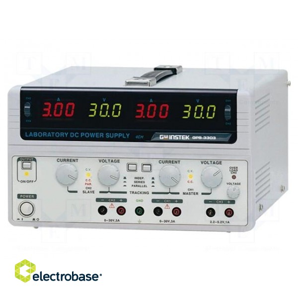 Power supply: laboratory | Channels: 3 | 0÷30VDC | 0÷3A | 0÷30VDC | 0÷3A