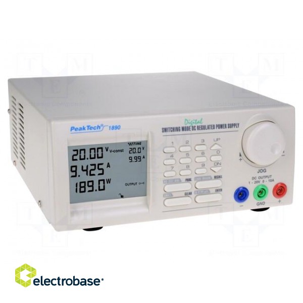 Power supply: programmable laboratory | Ch: 1 | 1÷20VDC | 1÷10A | 200W