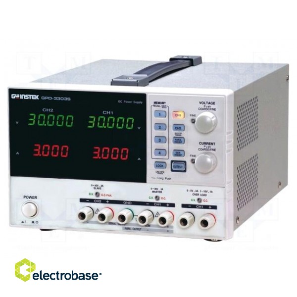 Power supply: programmable laboratory | Ch: 3 | 0÷30VDC | 0÷3A | 0÷3A