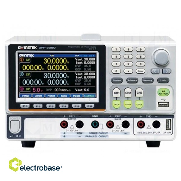 Power supply: programmable laboratory | Ch: 3 | 0÷30VDC | 0÷6A | 0÷6A