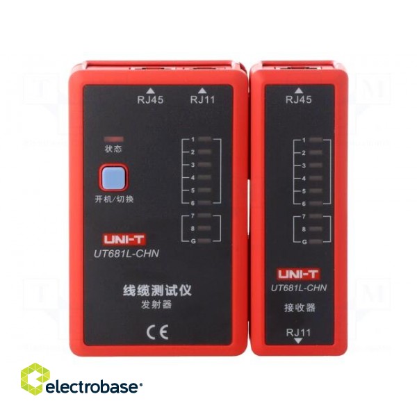 Tester: LAN wiring | Equipment: battery | Display: LED | RJ45,RJ11 paveikslėlis 1