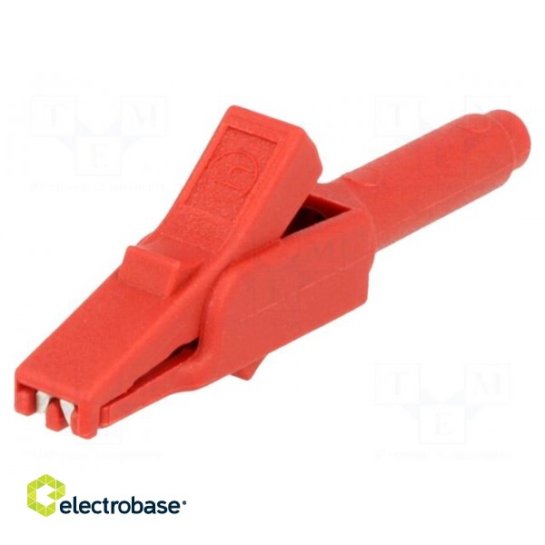 Crocodile clip | 15A | red | Grip capac: max.6mm | Socket size: 4mm фото 1