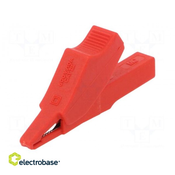 Crocodile clip | 10A | 60VDC | red | Plating: nickel plated | L: 58.5mm