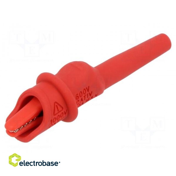 Crocodile clip | 10A | Grip capac: max.9mm | red | soldered | L: 74.5mm image 1