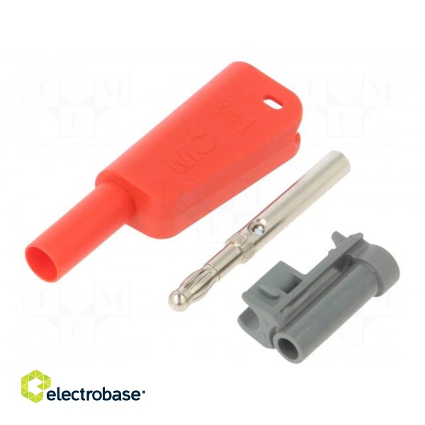 4mm banana | 19A | 1kV | red | insulated,with 4mm axial socket | 1mm2 paveikslėlis 1