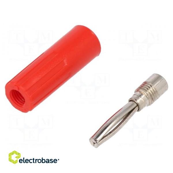Plug | 4mm banana | 10A | 50VDC | red | non-insulated | for cable | 3.5mm2 paveikslėlis 1