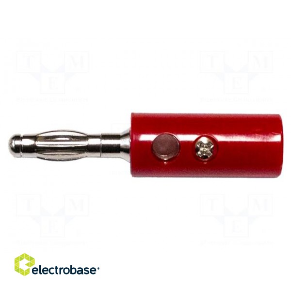 Plug | 4mm banana | 15A | 1kVAC | red | 43mm | nickel plated | screw | brass