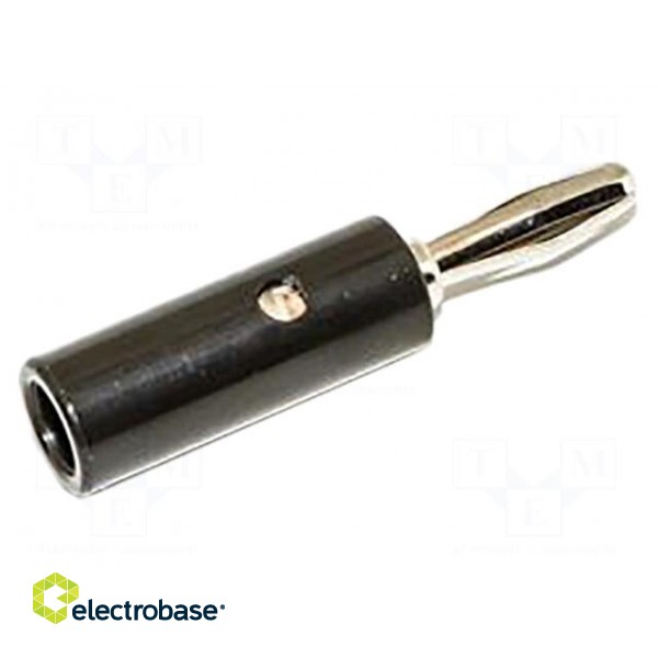 Plug | 4mm banana | 15A | black | 41.3mm | nickel plated | on cable
