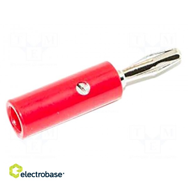 Plug | 4mm banana | 15A | red | 41.3mm | nickel plated | on cable