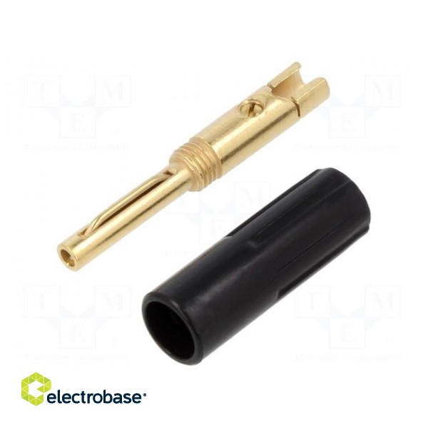 Plug | 4mm banana | 16A | 50VDC | black | non-insulated | for cable