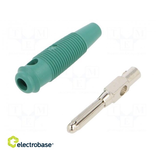 Plug | 4mm banana | 16A | 60VDC | green | non-insulated | 3mΩ | 1.5mm2