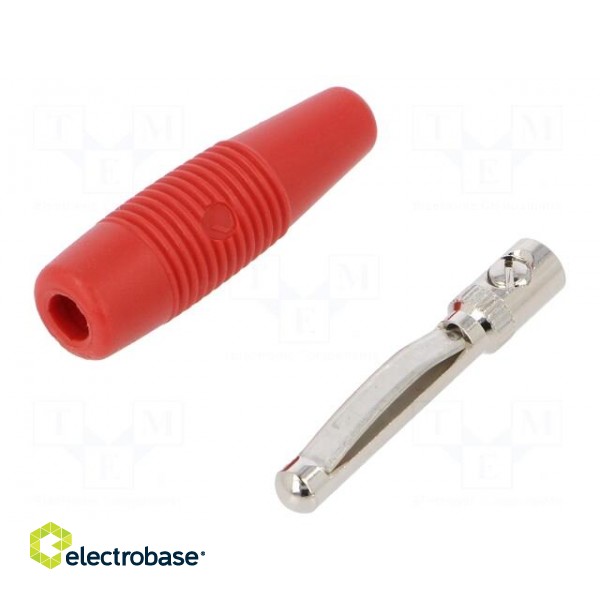 Plug | 4mm banana | 16A | 60VDC | red | non-insulated | 3mΩ | 2.5AWG image 1