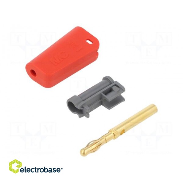 Plug | 4mm banana | 19A | red | non-insulated,with 4mm axial socket paveikslėlis 1