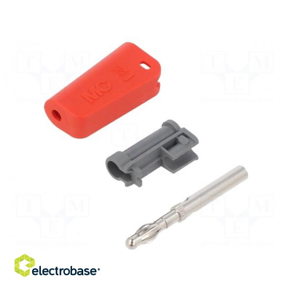Plug | 4mm banana | 19A | red | non-insulated,with 4mm axial socket фото 1