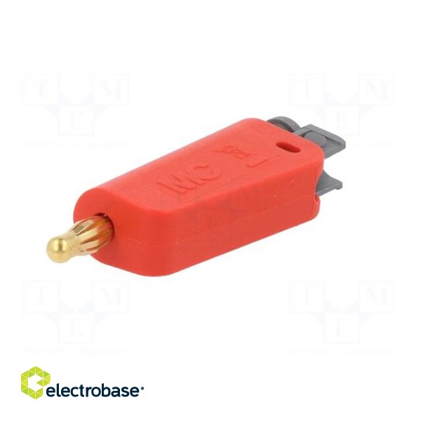 Plug | 4mm banana | 19A | red | non-insulated,with 4mm axial socket paveikslėlis 2