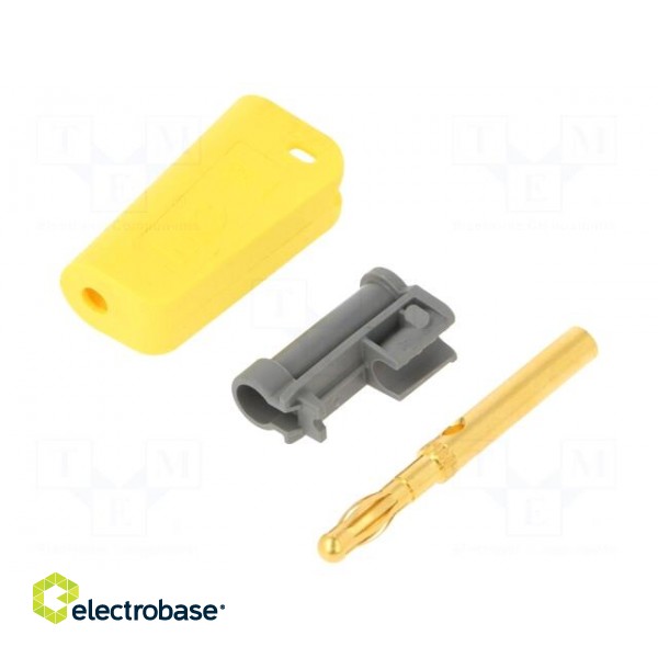 Plug | 4mm banana | 19A | yellow | gold-plated | on cable image 1